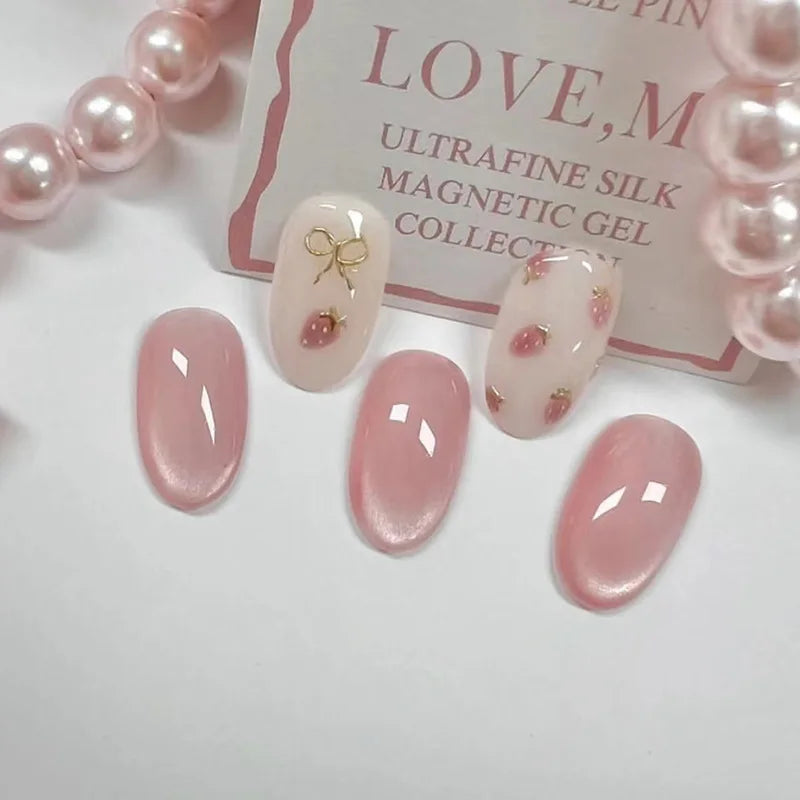 24Pcs Oval Short Pink Press on Nails Simple Ombre
