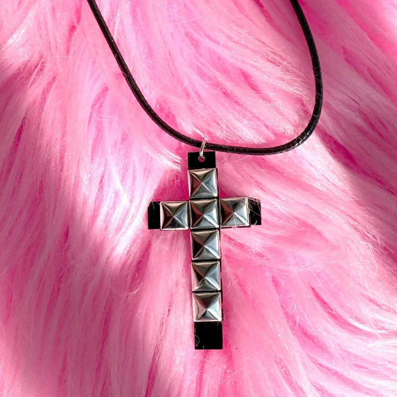 Punk Jewelry Rivet Cross Pendant Necklace