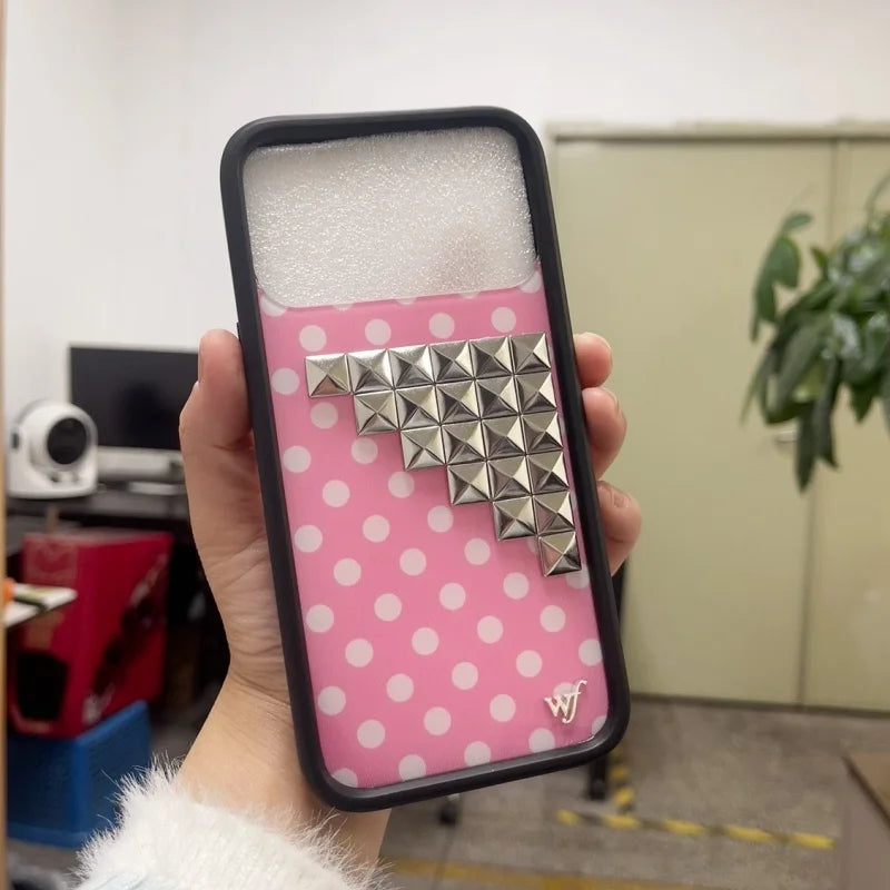 Wildflower 3D silver solid rivet with Polka Dots Phone case For iPhone