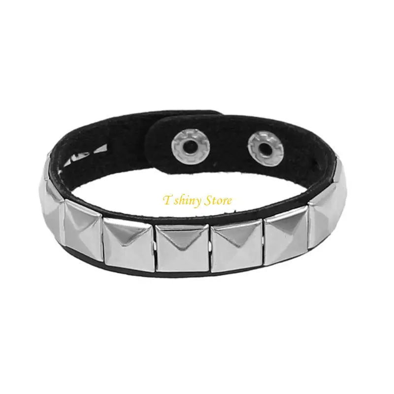Punk Square Studded Bracelet Party Wear Wristband Leather Texture Fashion Bracelet Suitable for Youthful Fashion Lovers