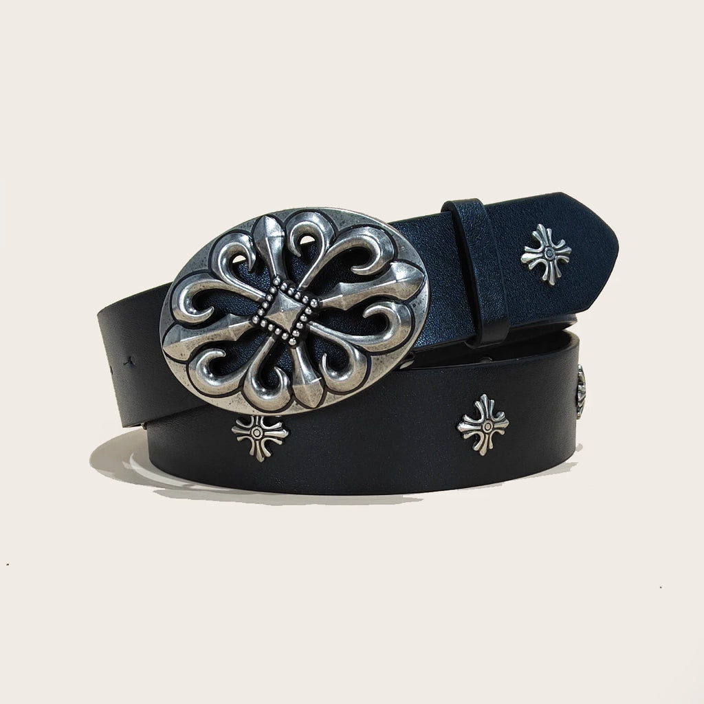 Studded Unisex Belt Metal Punk Rock Style Cross Rivet for Jeans Pants