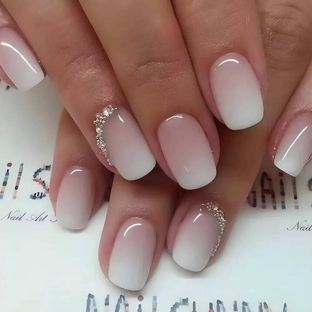24Pcs Oval Short Pink Press on Nails Simple Ombre