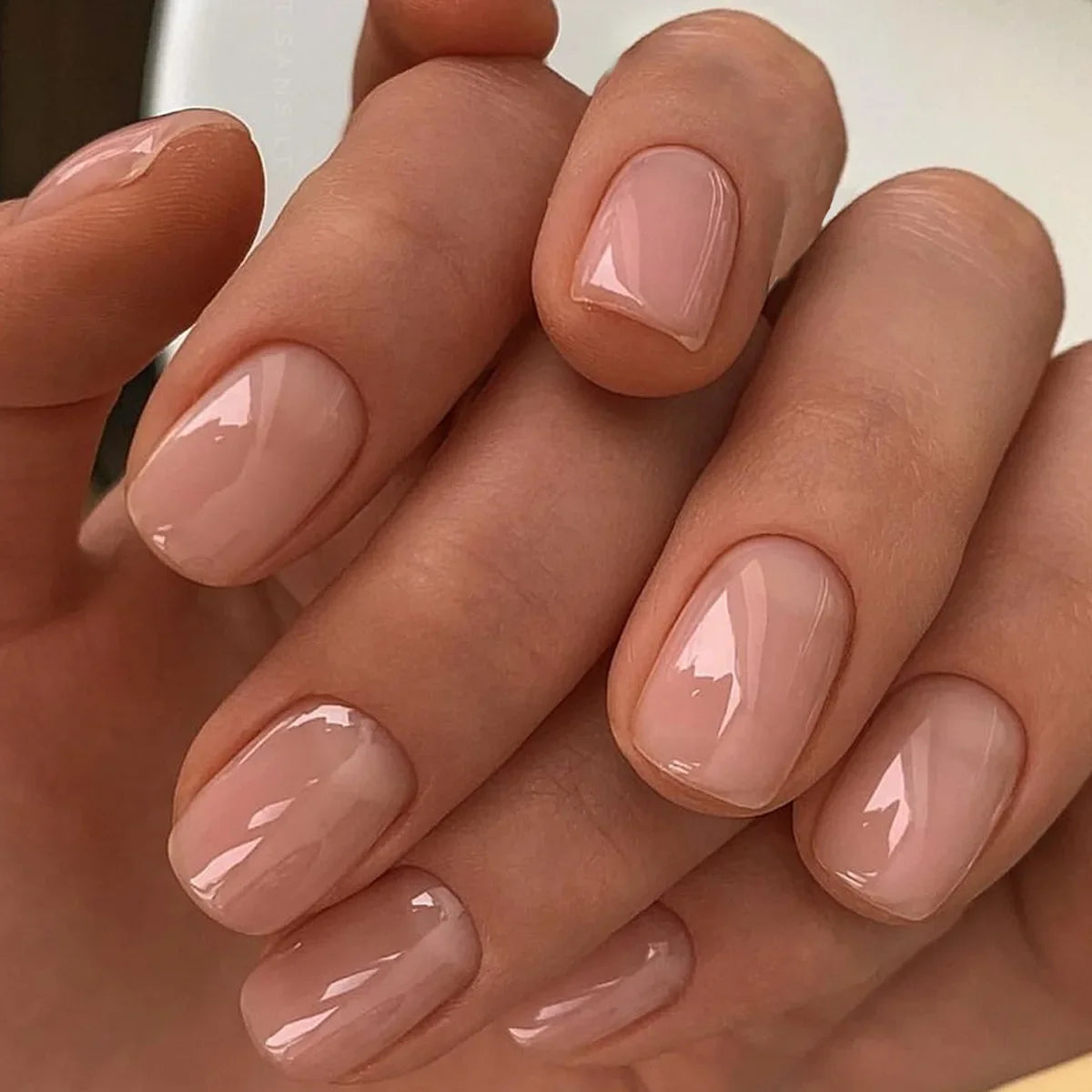 24Pcs Oval Short Pink Press on Nails Simple Ombre