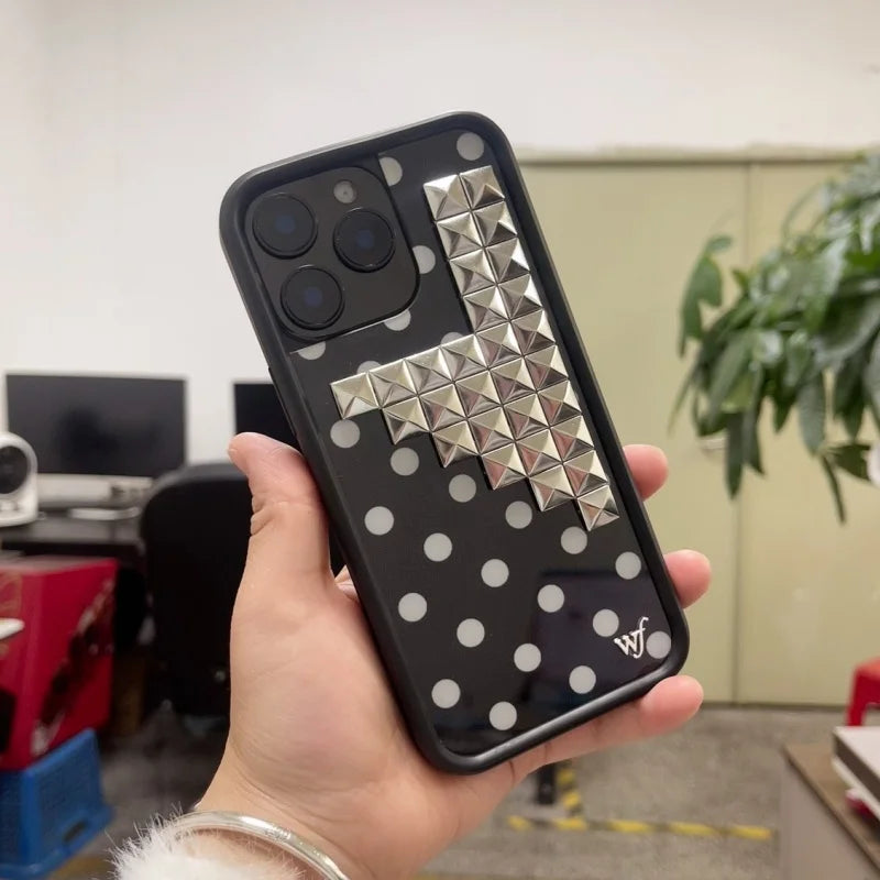 Wildflower 3D silver solid rivet with Polka Dots Phone case For iPhone