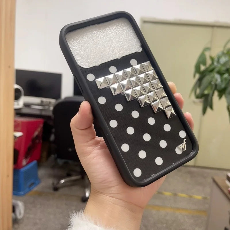 Wildflower 3D silver solid rivet with Polka Dots Phone case For iPhone