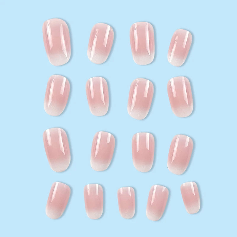 24Pcs Oval Short Pink Press on Nails Simple Ombre