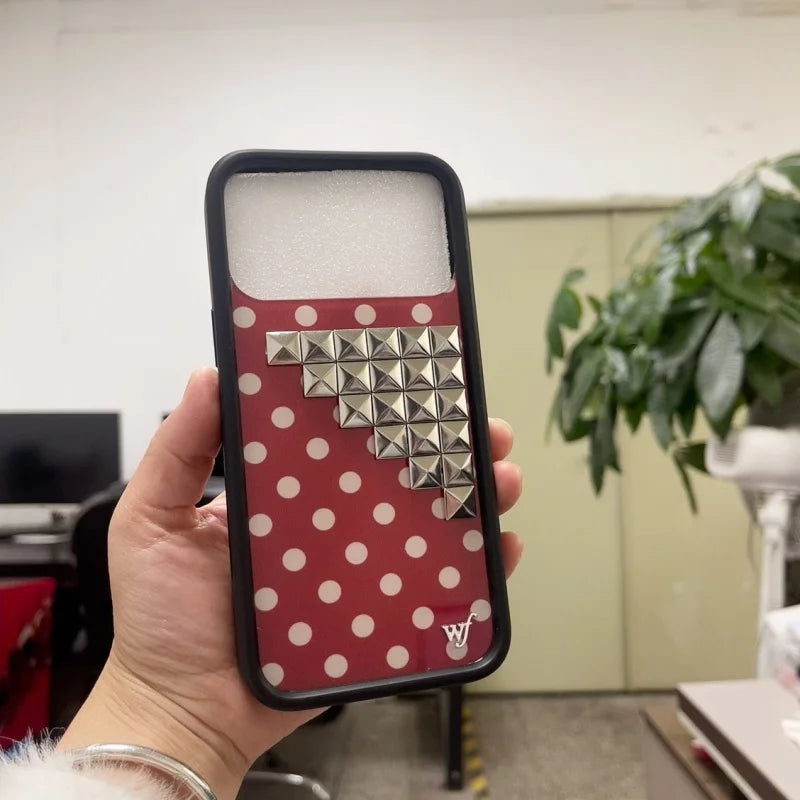 Wildflower 3D silver solid rivet with Polka Dots Phone case For iPhone