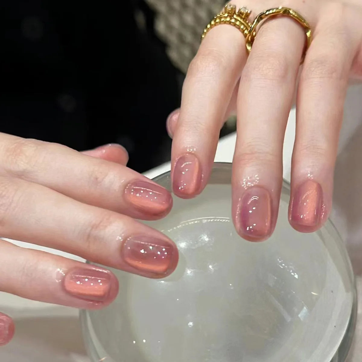 24Pcs Oval Short Pink Press on Nails Simple Ombre