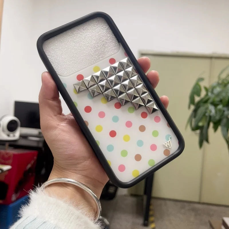 Wildflower 3D silver solid rivet with Polka Dots Phone case For iPhone