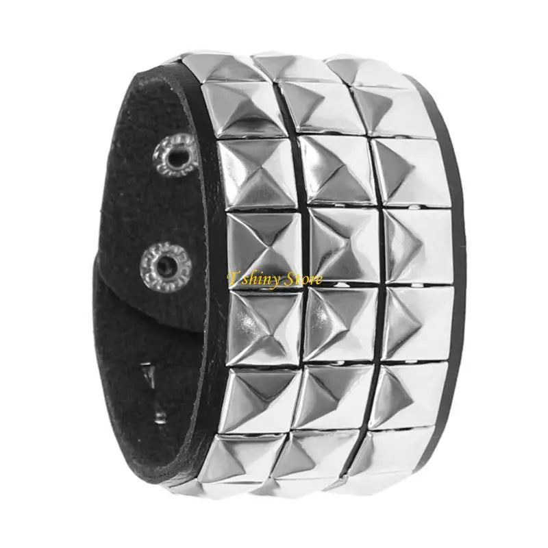 Punk Square Studded Bracelet Party Wear Wristband Leather Texture Fashion Bracelet Suitable for Youthful Fashion Lovers