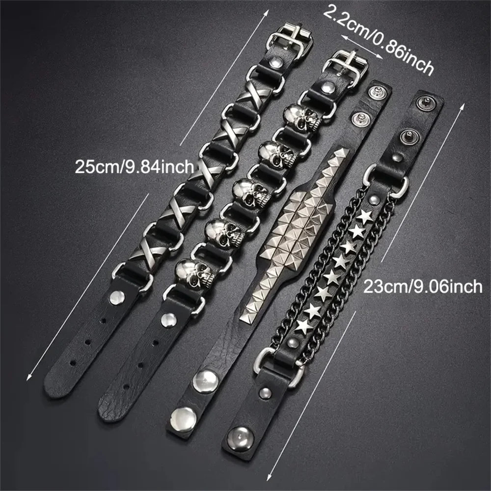 Punk Studded Hip-Hop Fashion Skull Faux Leather Bracelet Suitable for Everyday Wear, Festive Parties, Stylish Accessory Or Gift