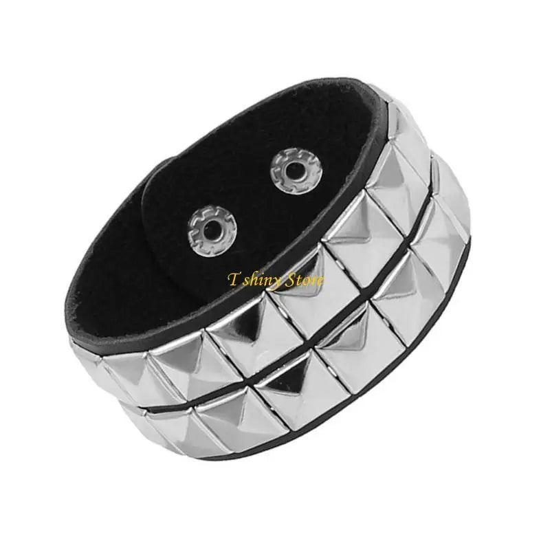 Punk Square Studded Bracelet Party Wear Wristband Leather Texture Fashion Bracelet Suitable for Youthful Fashion Lovers
