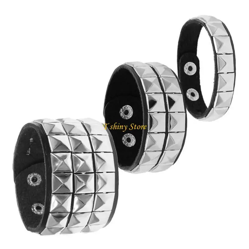 Punk Square Studded Bracelet Party Wear Wristband Leather Texture Fashion Bracelet Suitable for Youthful Fashion Lovers