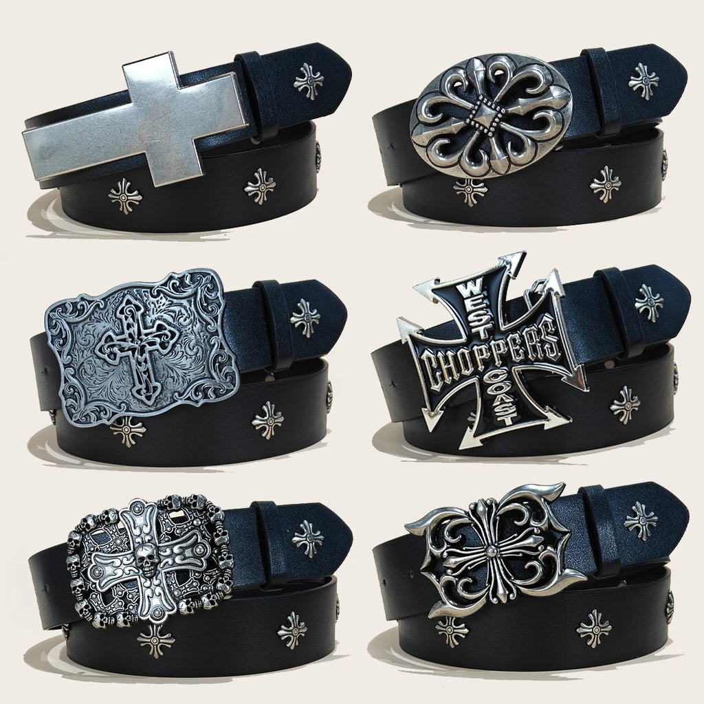 Studded Unisex Belt Metal Punk Rock Style Cross Rivet for Jeans Pants