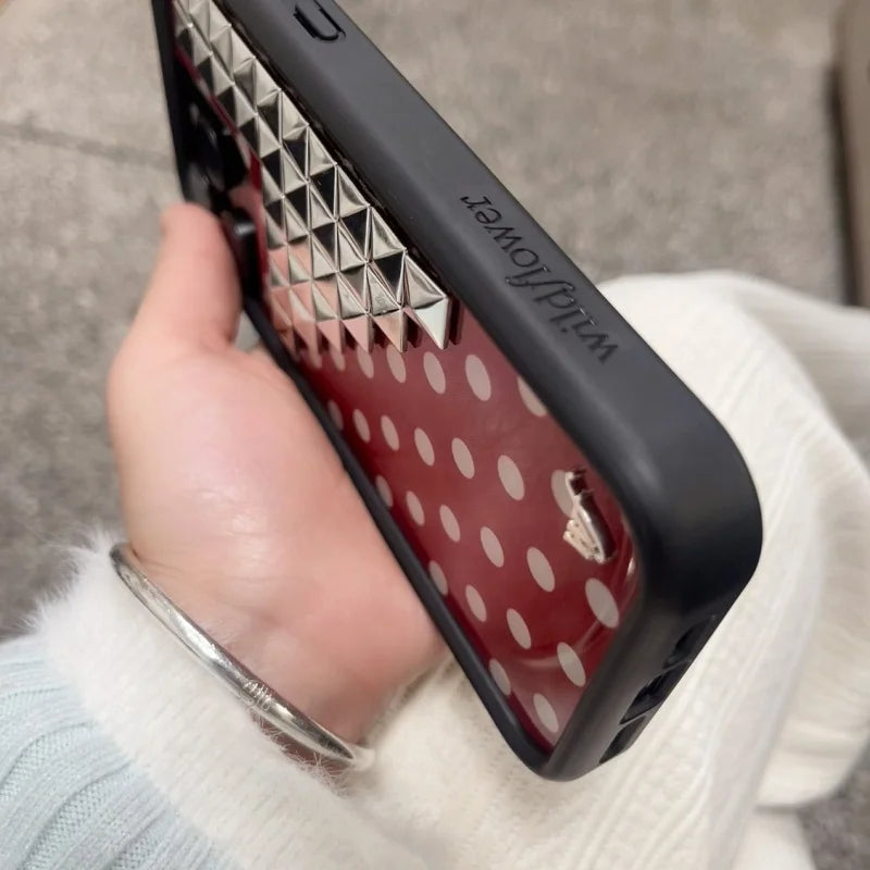 Wildflower 3D silver solid rivet with Polka Dots Phone case For iPhone