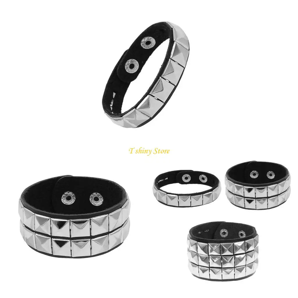 Punk Square Studded Bracelet Party Wear Wristband Leather Texture Fashion Bracelet Suitable for Youthful Fashion Lovers