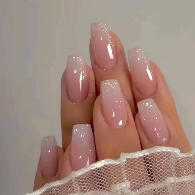 24Pcs Oval Short Pink Press on Nails Simple Ombre