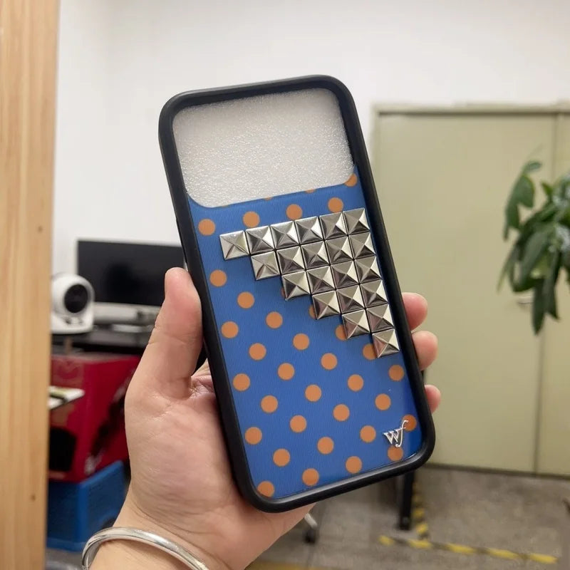 Wildflower 3D silver solid rivet with Polka Dots Phone case For iPhone