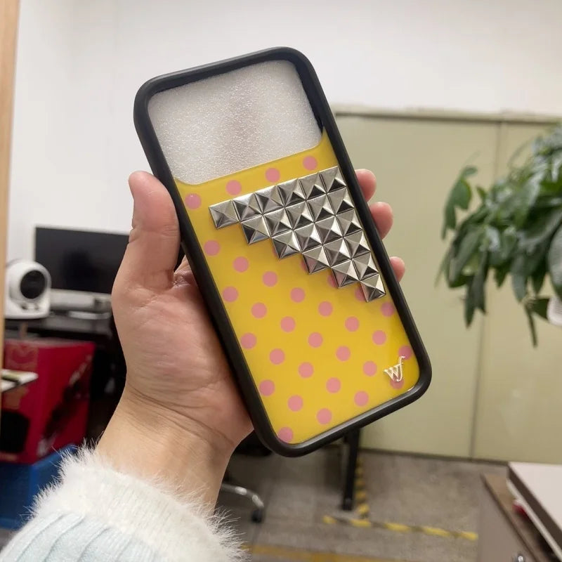 Wildflower 3D silver solid rivet with Polka Dots Phone case For iPhone