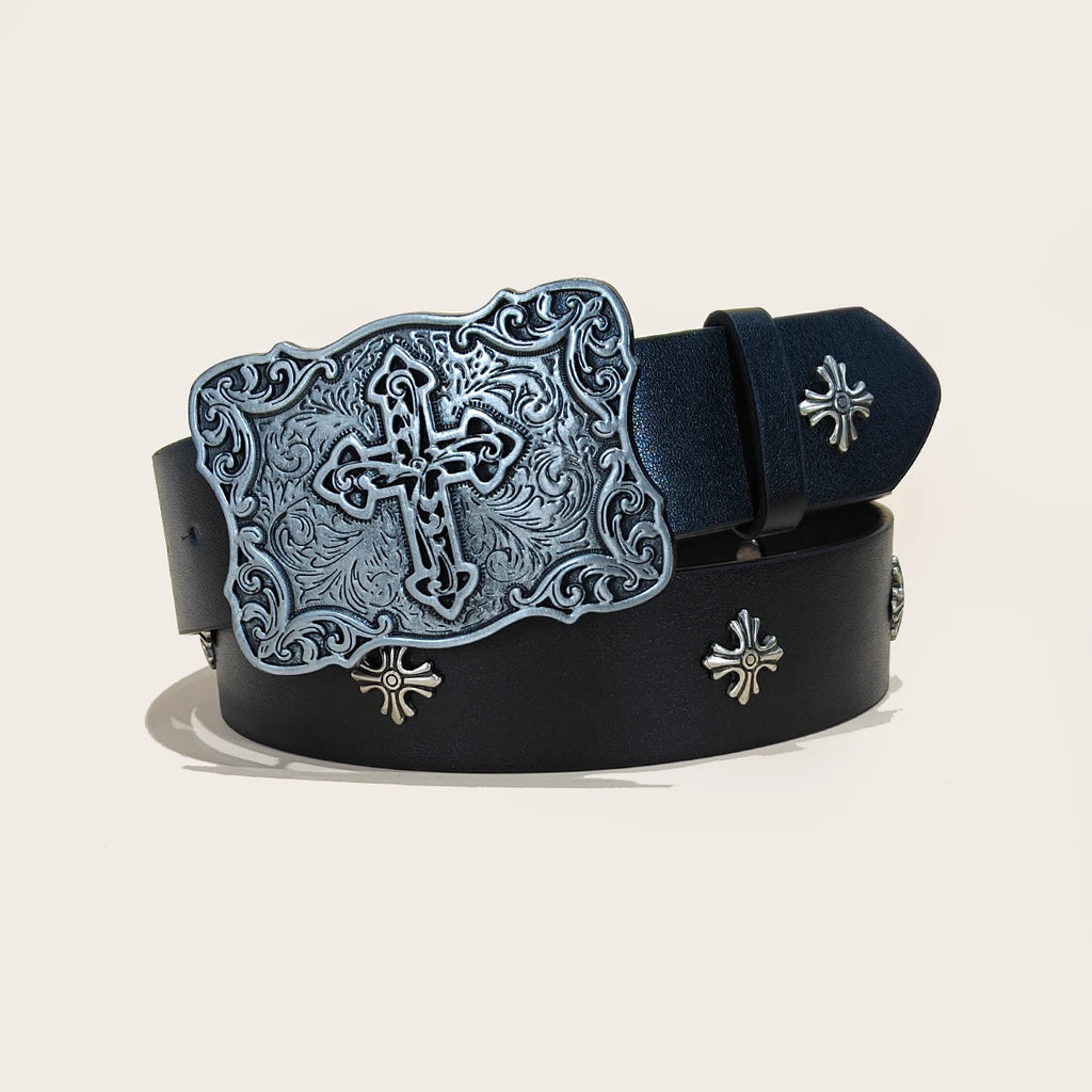 Studded Unisex Belt Metal Punk Rock Style Cross Rivet for Jeans Pants
