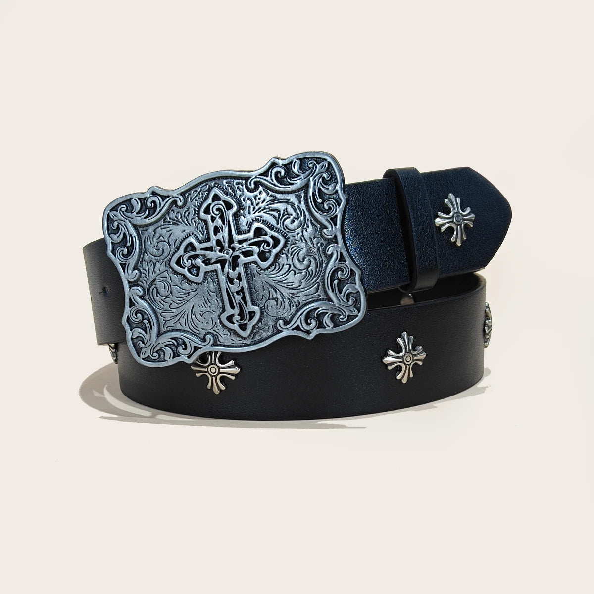 Studded Unisex Belt Metal Punk Rock Style Cross Rivet for Jeans Pants