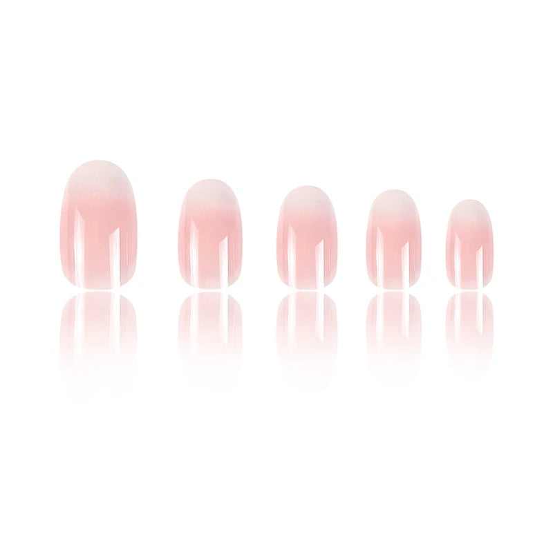 24Pcs Oval Short Pink Press on Nails Simple Ombre