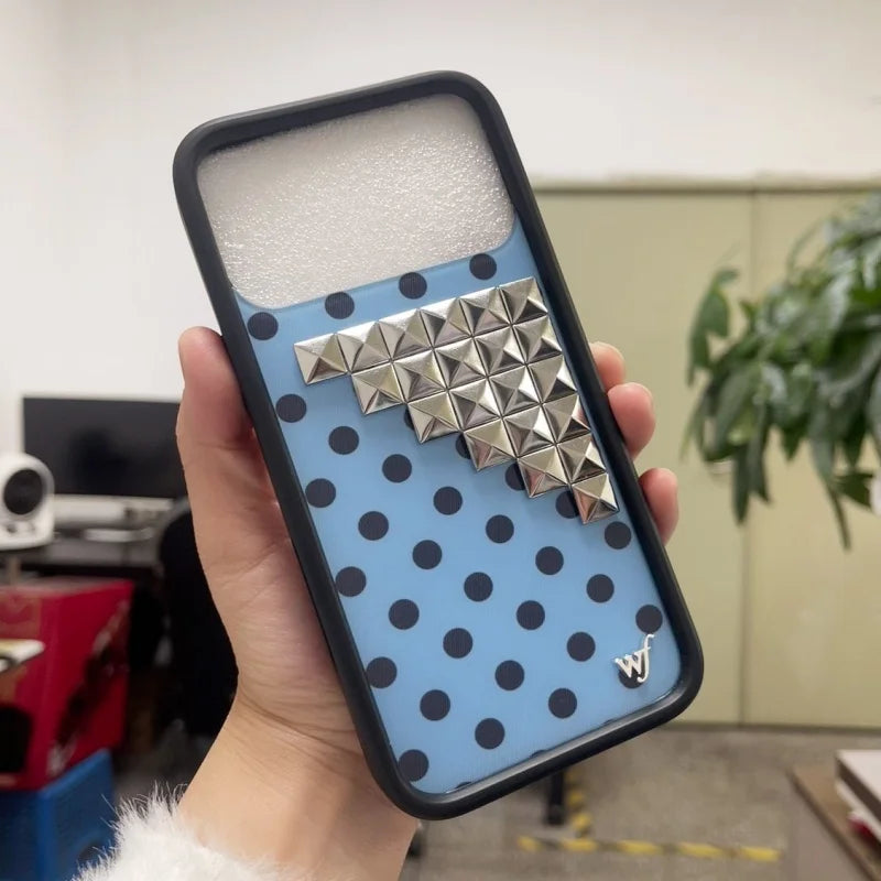 Wildflower 3D silver solid rivet with Polka Dots Phone case For iPhone