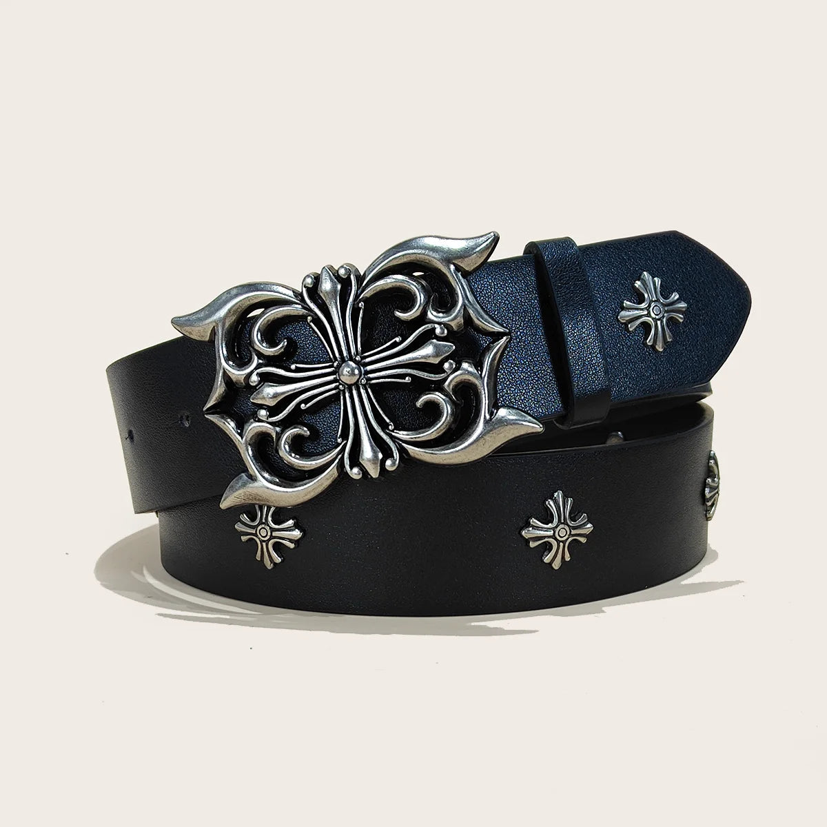 Studded Unisex Belt Metal Punk Rock Style Cross Rivet for Jeans Pants