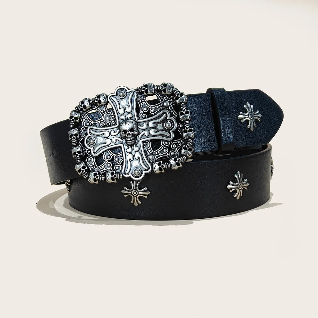 Studded Unisex Belt Metal Punk Rock Style Cross Rivet for Jeans Pants