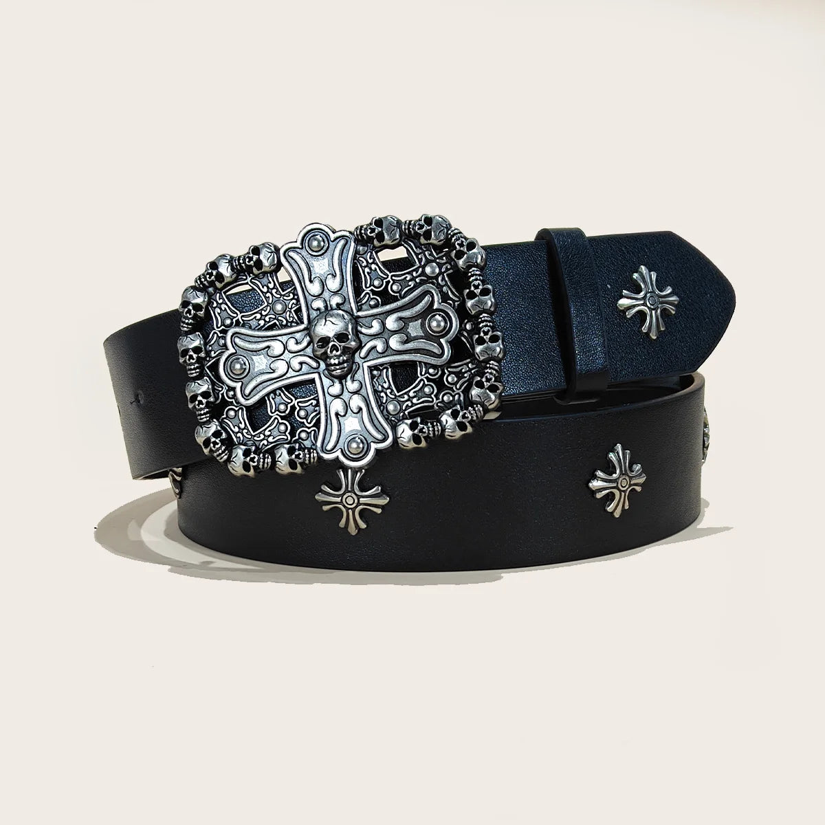 Studded Unisex Belt Metal Punk Rock Style Cross Rivet for Jeans Pants