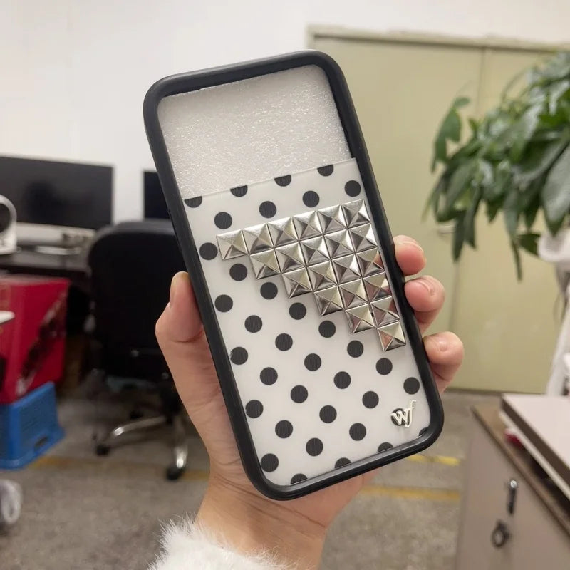 Wildflower 3D silver solid rivet with Polka Dots Phone case For iPhone