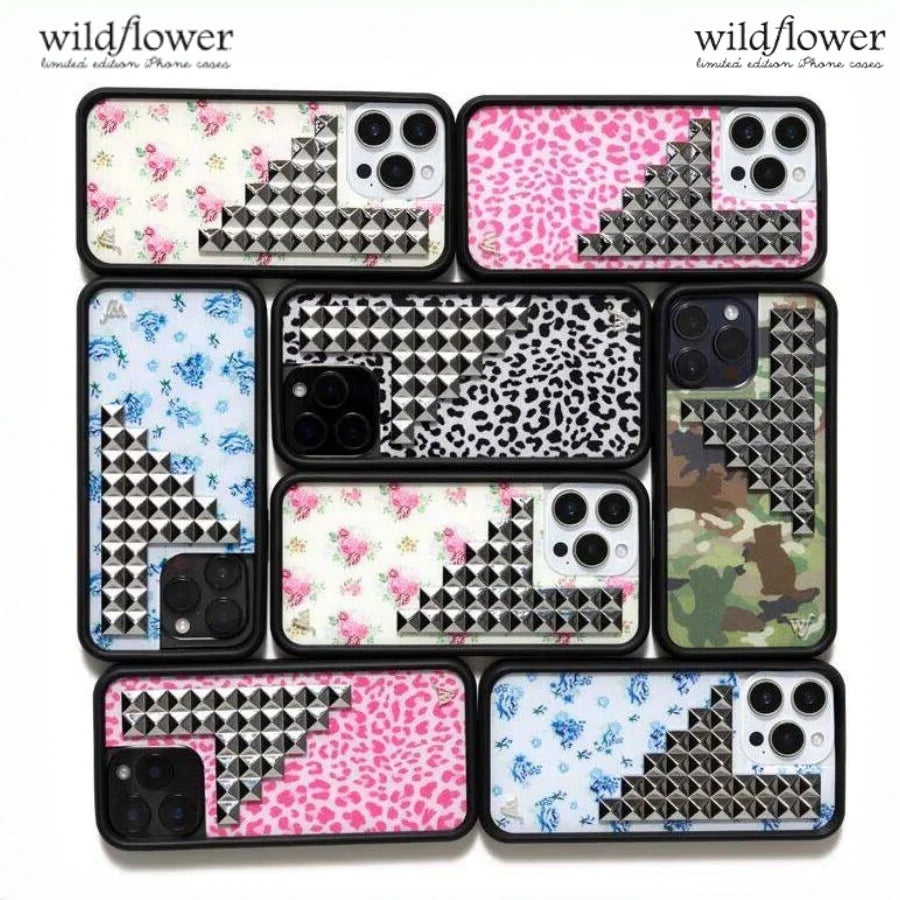 Wildflower Studs Collection Phone Case for iPhone 17ProMax 12 13 14 15 16 17 Pro Max Plus Air Custom 3D Rivet shockproof Cover