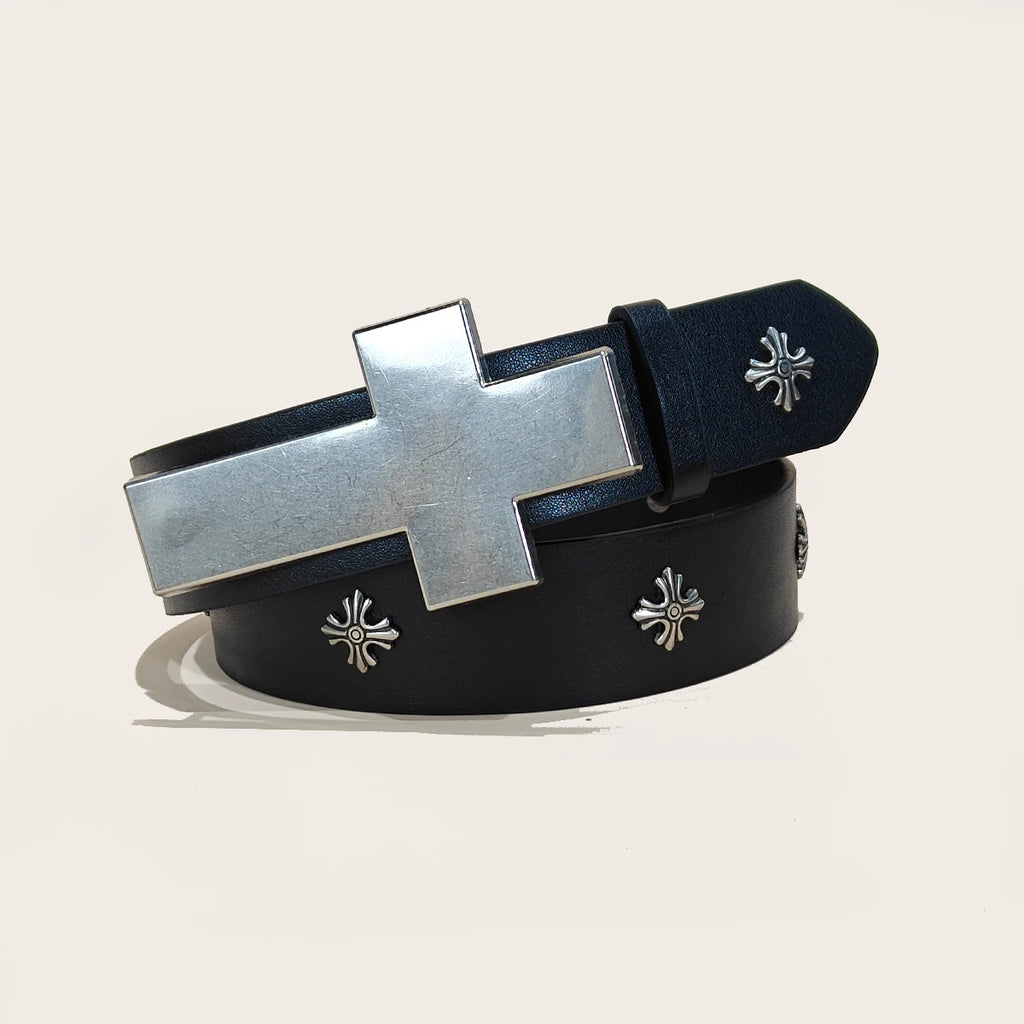 Studded Unisex Belt Metal Punk Rock Style Cross Rivet for Jeans Pants