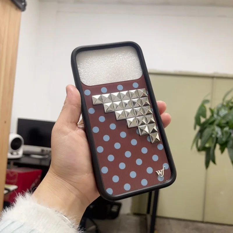 Wildflower 3D silver solid rivet with Polka Dots Phone case For iPhone