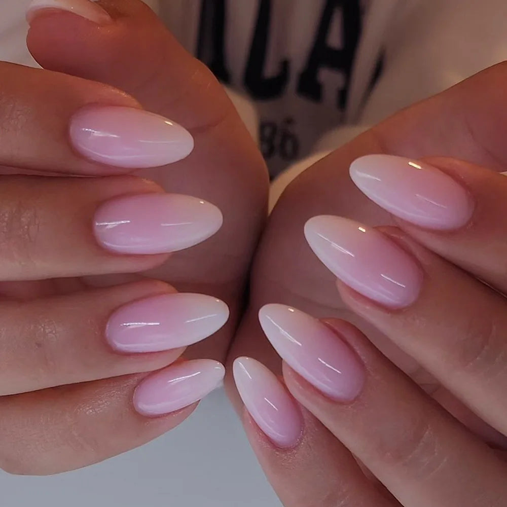 24Pcs Oval Short Pink Press on Nails Simple Ombre