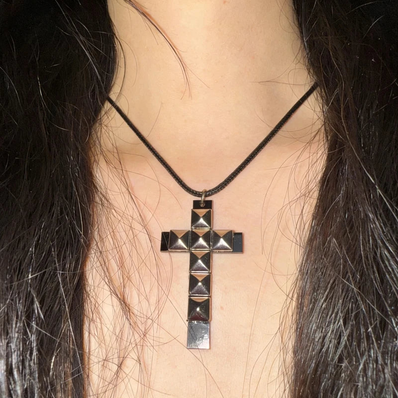 Punk Jewelry Rivet Cross Pendant Necklace
