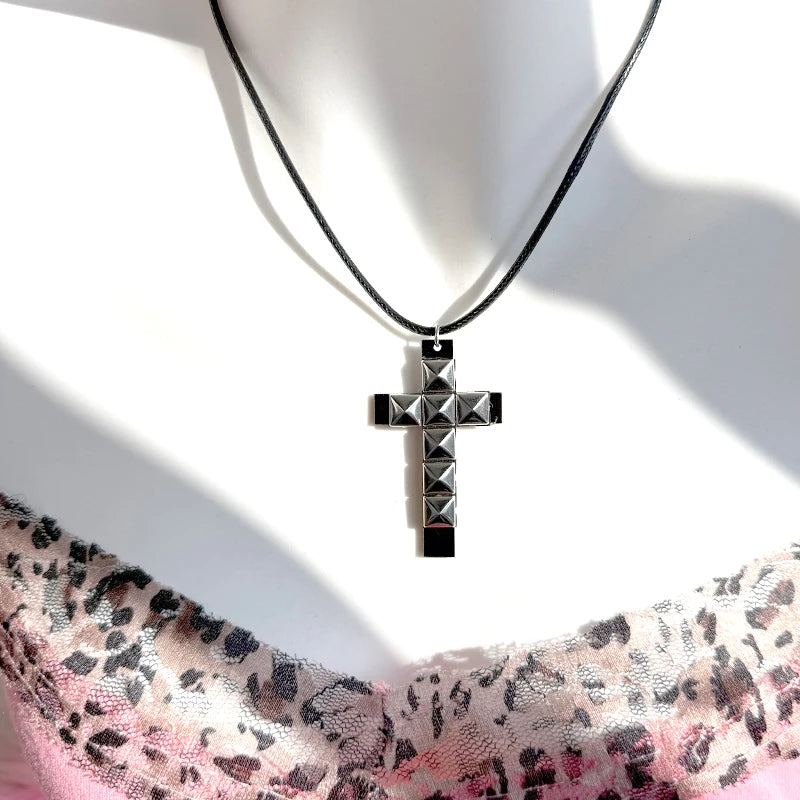 Punk Jewelry Rivet Cross Pendant Necklace