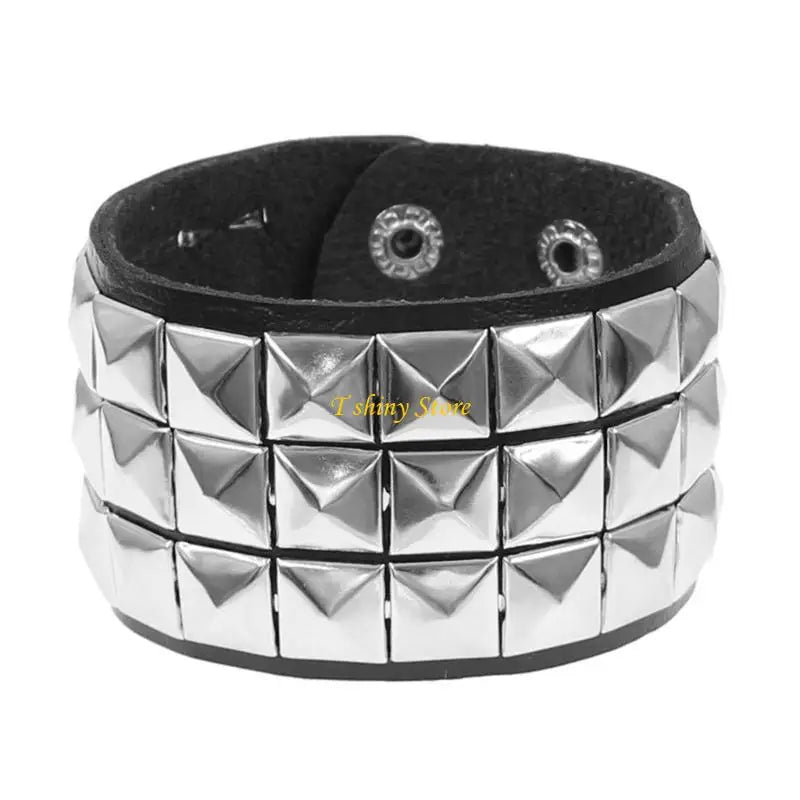 Punk Square Studded Bracelet Party Wear Wristband Leather Texture Fashion Bracelet Suitable for Youthful Fashion Lovers