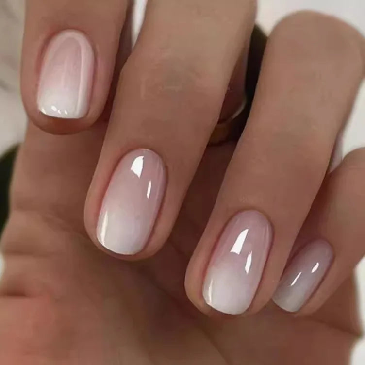 24Pcs Oval Short Pink Press on Nails Simple Ombre