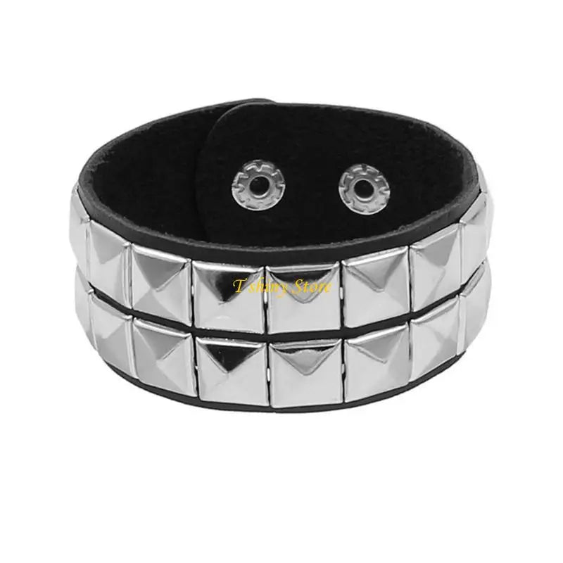 Punk Square Studded Bracelet Party Wear Wristband Leather Texture Fashion Bracelet Suitable for Youthful Fashion Lovers