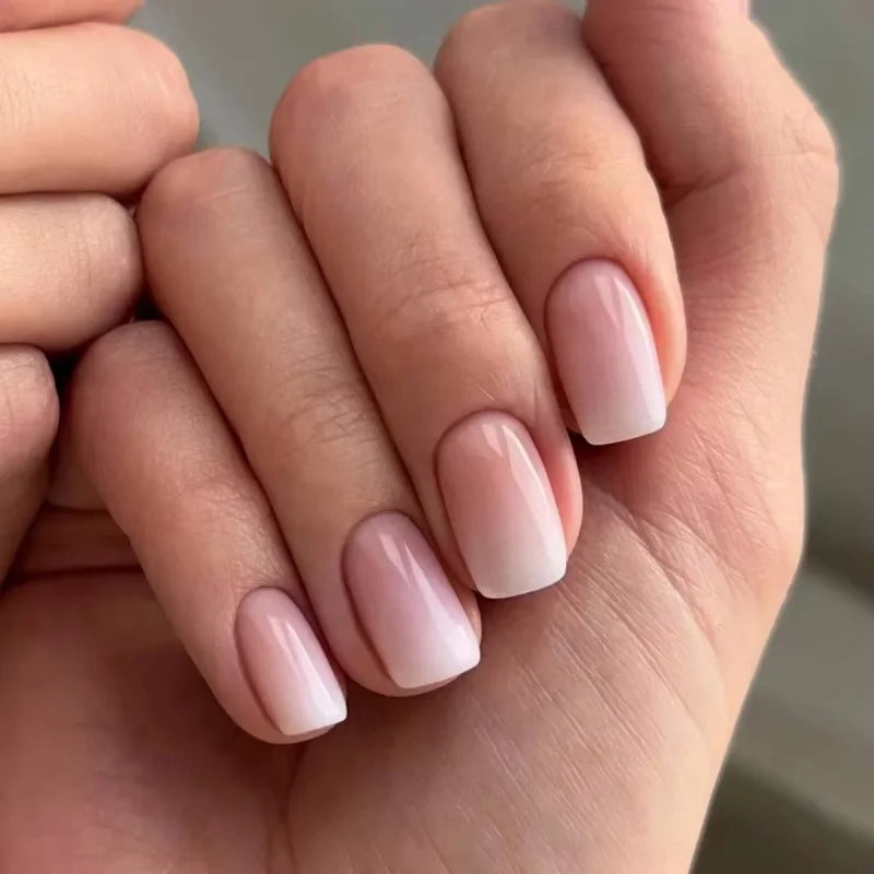 24Pcs Oval Short Pink Press on Nails Simple Ombre