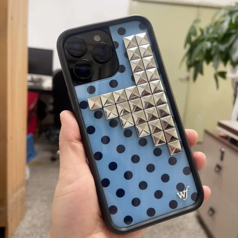 Wildflower 3D silver solid rivet with Polka Dots Phone case For iPhone