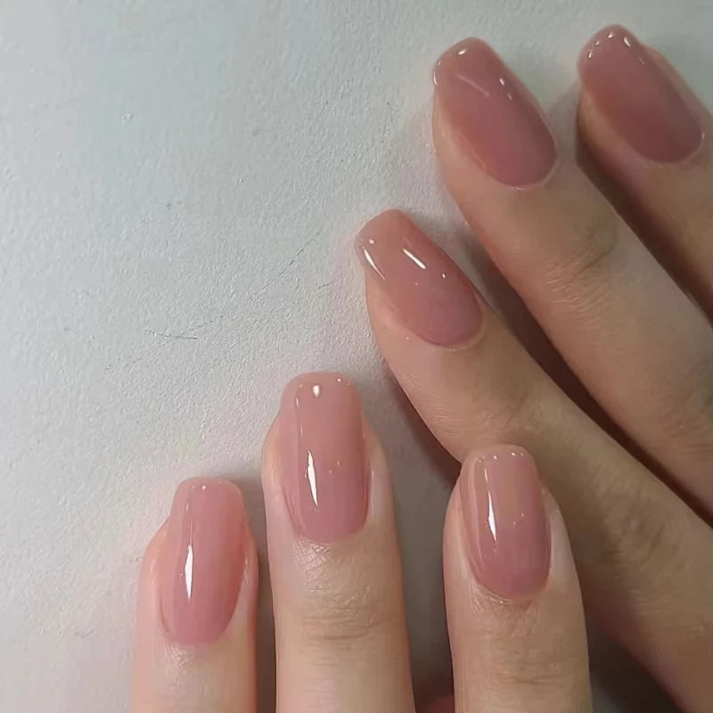 24Pcs Oval Short Pink Press on Nails Simple Ombre