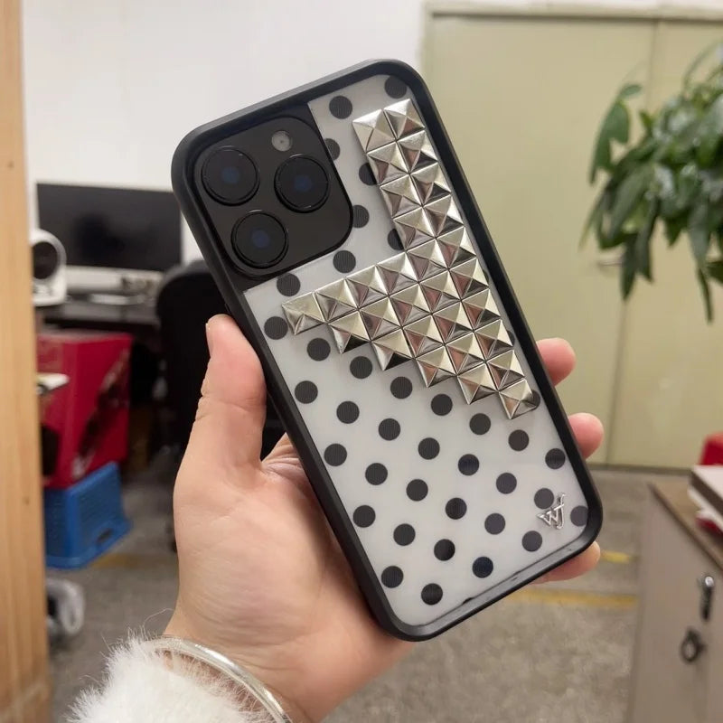 Wildflower 3D silver solid rivet with Polka Dots Phone case For iPhone