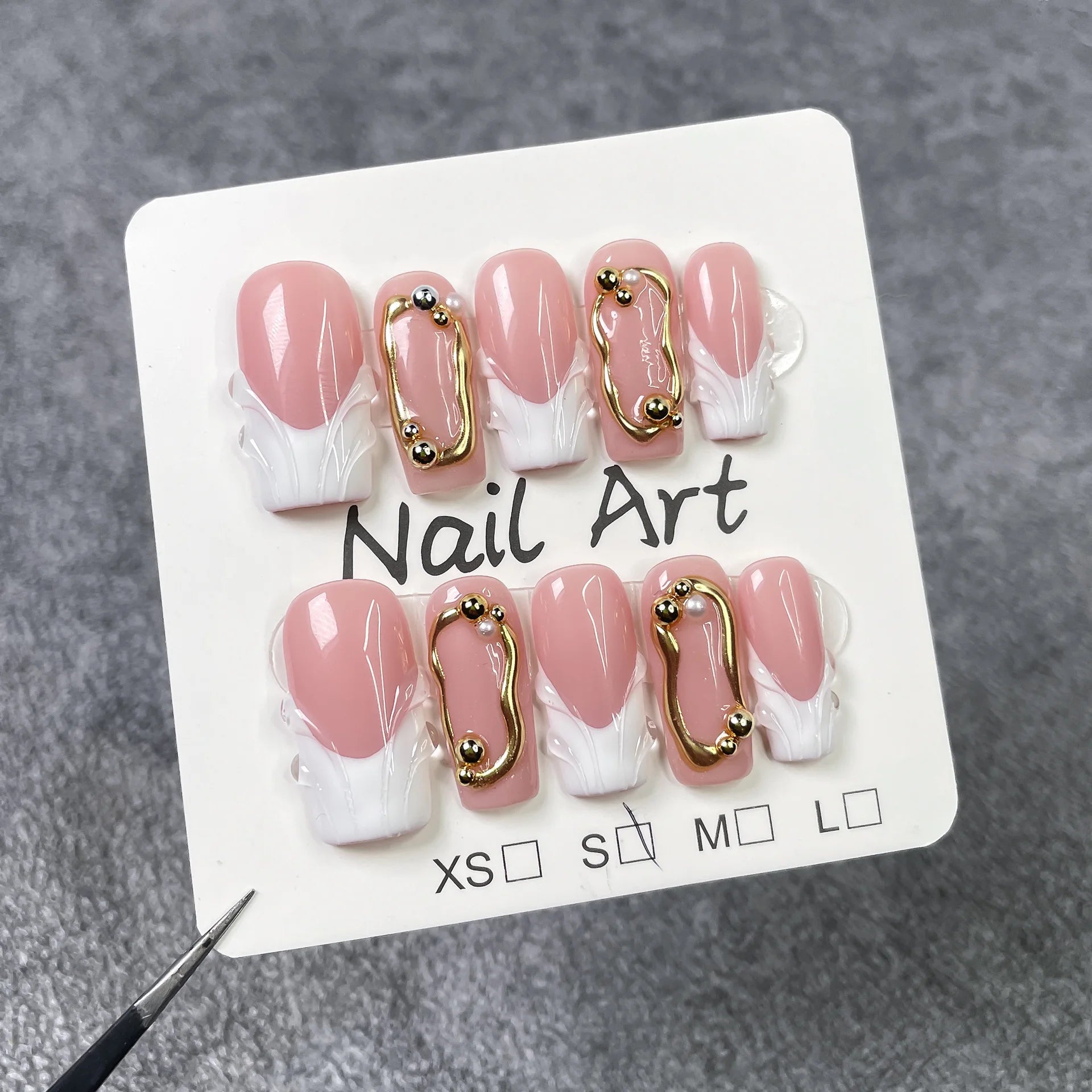 10Pcs 3D Green Flower Handmade Press on Nails French