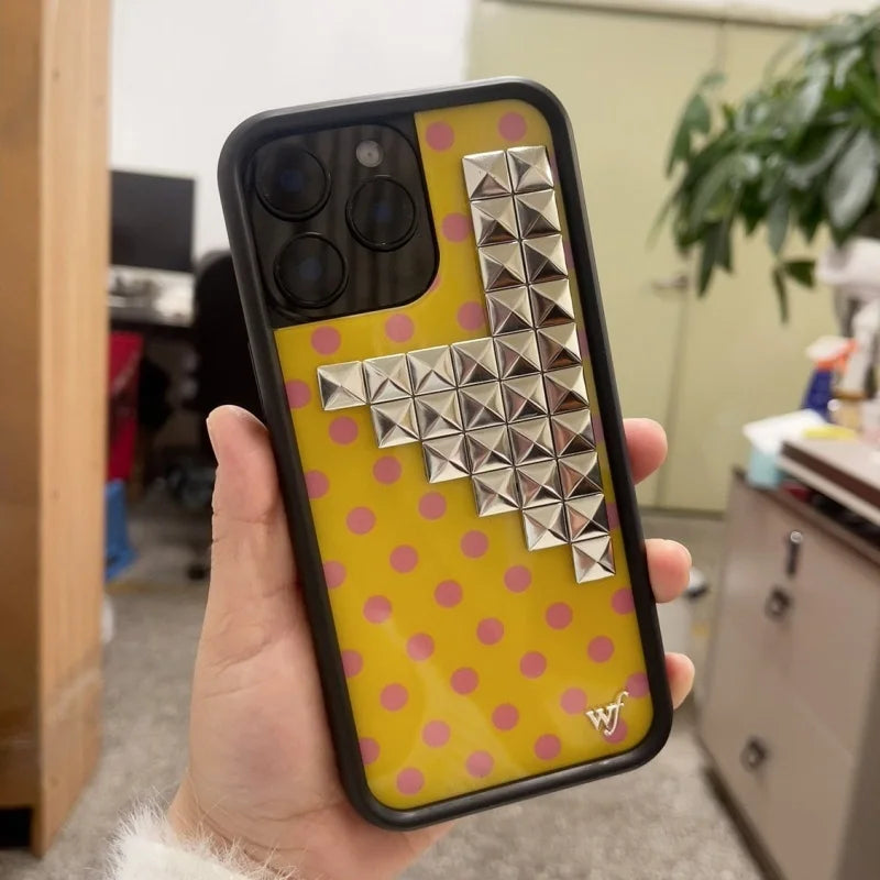 Wildflower 3D silver solid rivet with Polka Dots Phone case For iPhone