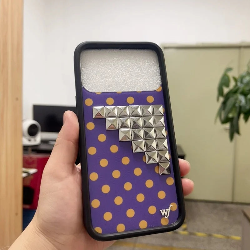 Wildflower 3D silver solid rivet with Polka Dots Phone case For iPhone