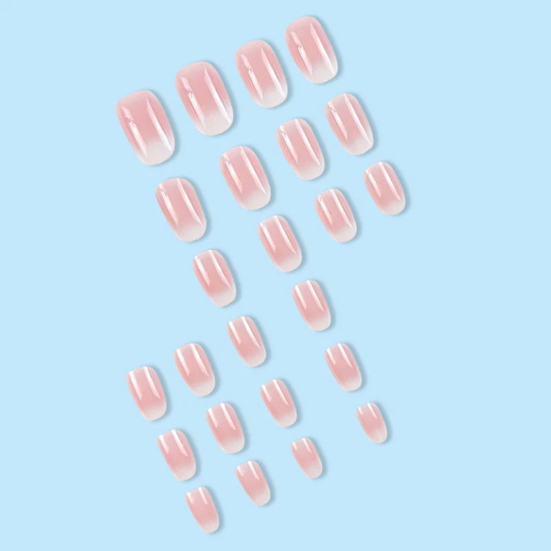 24Pcs Oval Short Pink Press on Nails Simple Ombre