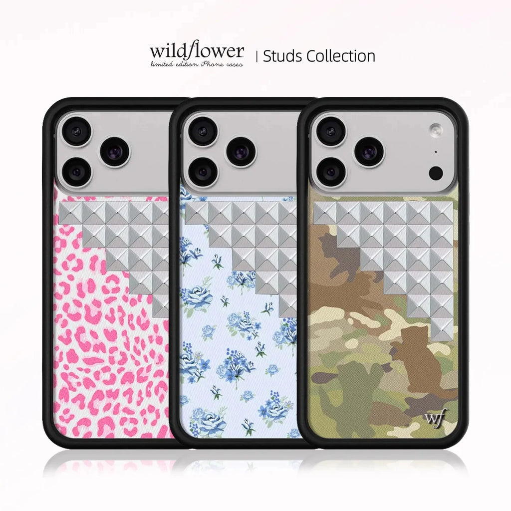 Wildflower Studs Collection Phone Case for iPhone 17ProMax 12 13 14 15 16 17 Pro Max Plus Air Custom 3D Rivet shockproof Cover